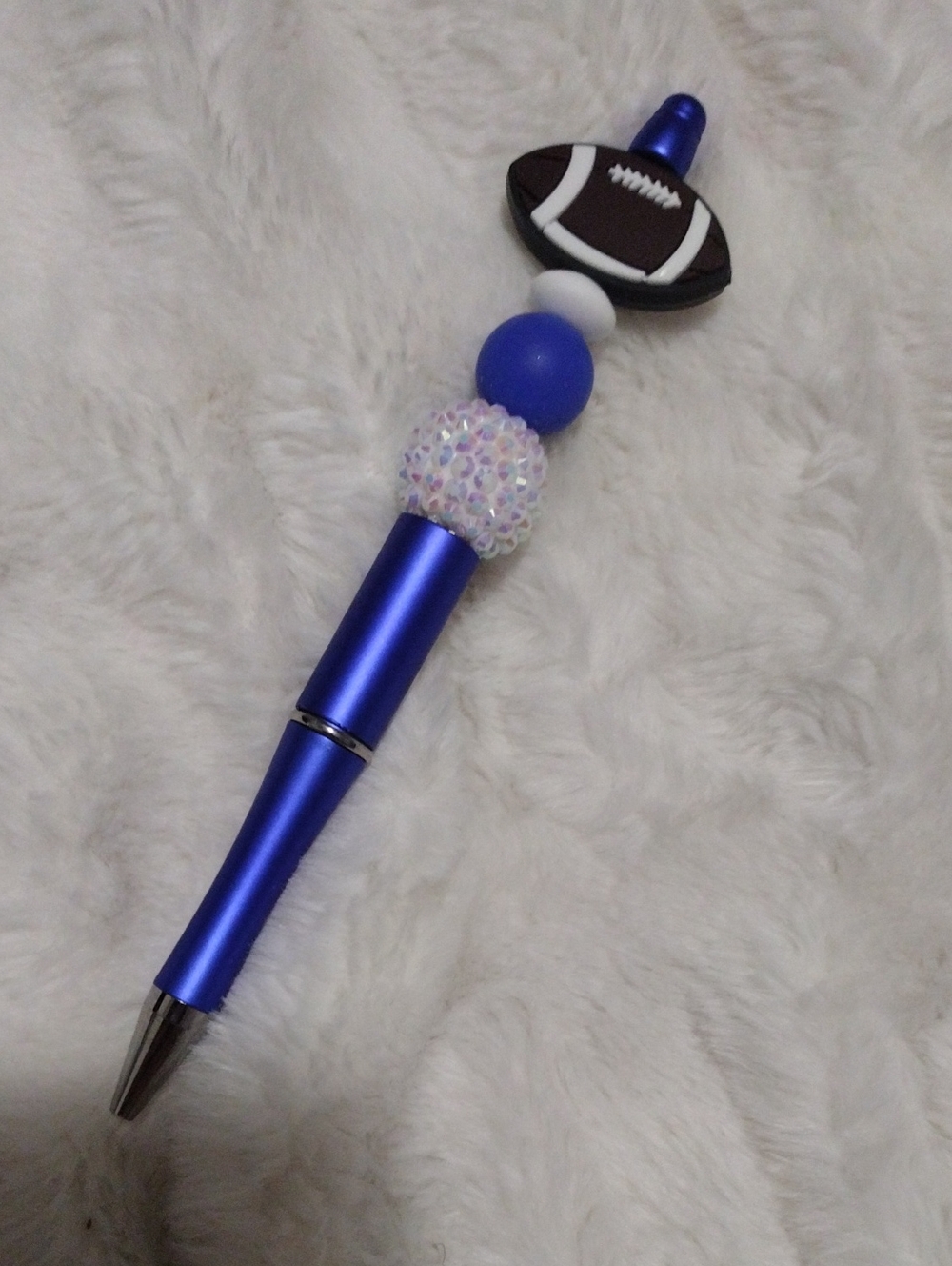 Stylish Blue Beaded Stylus Pen with Football Charm